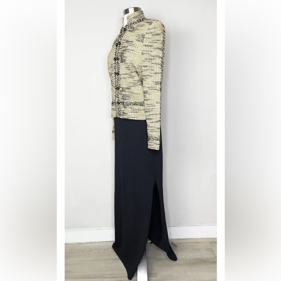 St John Marie Gray Knit Suit Jacket & Pencil Skirt 2pc Yellow Black Sz 6 - Picture 3 of 8